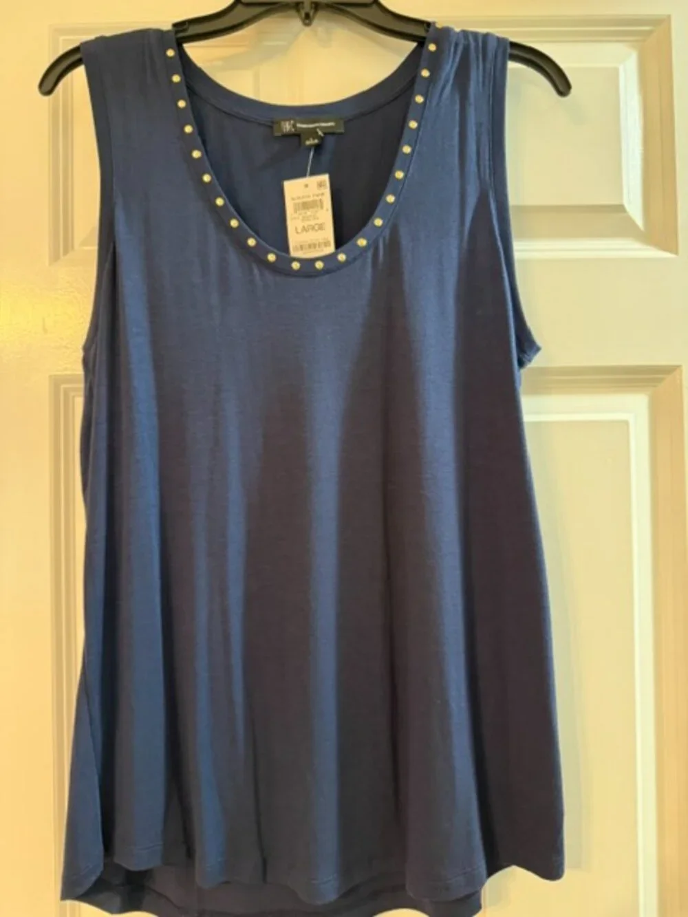 NWT, INC International Concepts, Embellished Scoop Navy Tank, Size Large